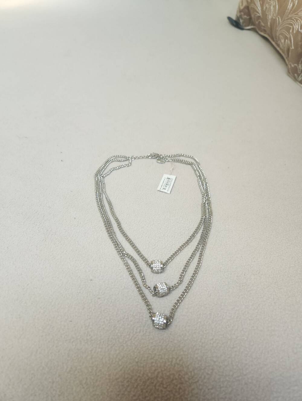 Nwt Jessica Simpson Silver-Tone Triple Layer Necklace with Crystal Clusters